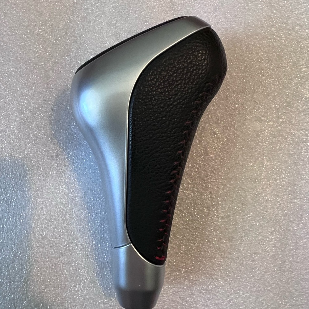 Toyota Silver and Black Leather Car Gear Shift Knob with Red Stitching